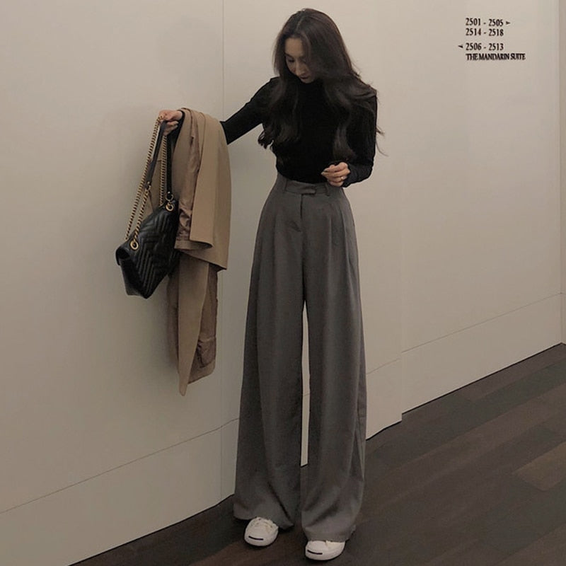 2019 Spring Autumn Female Solid Wide Leg Pants Women Full Length Pants Ladies High Quality simple Casual Straight Pants