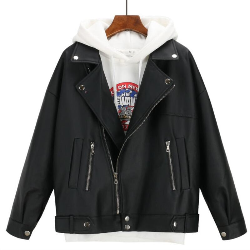 2026 New Arrival Women Autumn Winter Leather Jacket Oversized Boyfriend Korean Style Female Faux Coat Outwear Black