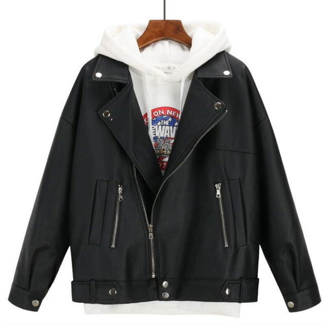 2026 New Arrival Women Autumn Winter Leather Jacket Oversized Boyfriend Korean Style Female Faux Coat Outwear Black