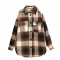 Vintage women 2020 long sleeve woolen coats fashion ladies thick plaid coat female streetwear elegant girls oversize jacket chic