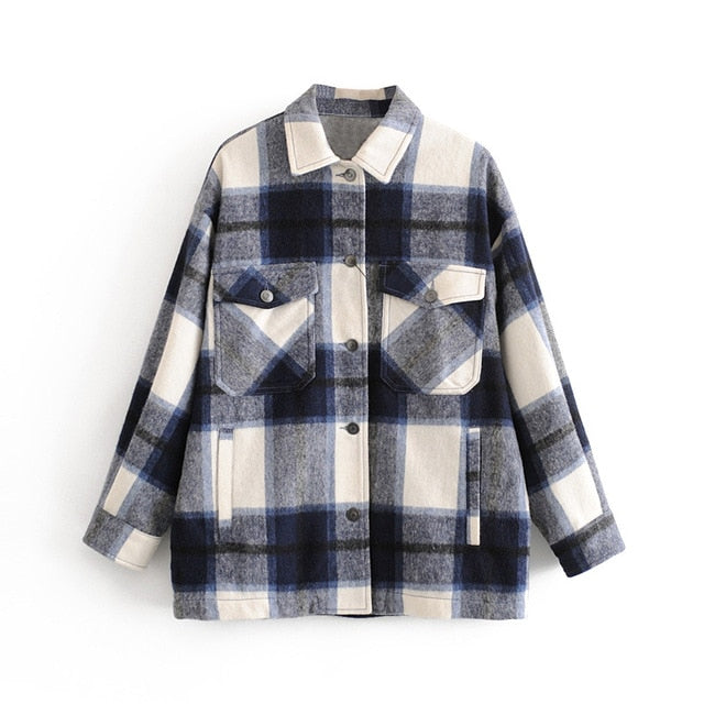 2020 Winter Women green plaid Long Coat Jacket Casual High Quality Warm Overcoat Fashion Long Coats 3H04