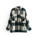 2020 Winter Women green plaid Long Coat Jacket Casual High Quality Warm Overcoat Fashion Long Coats 3H04