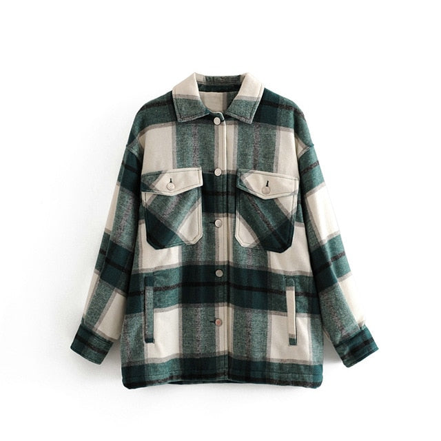 2020 Winter Women green plaid Long Coat Jacket Casual High Quality Warm Overcoat Fashion Long Coats 3H04