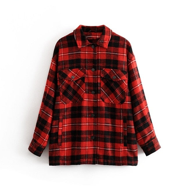 2020 Winter Women green plaid Long Coat Jacket Casual High Quality Warm Overcoat Fashion Long Coats 3H04