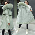 2020 New Cotton Liner Parker Parka Fashion Adjustable Waist Fur Collar Winter Jacket Women Medium Long Hooded Parka Coat