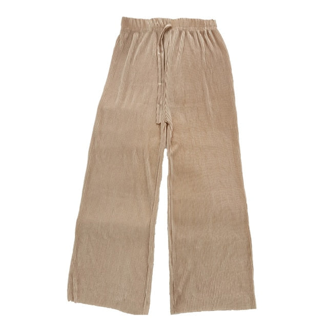 Summer Wide Leg Pants For Women Casual Elastic High Waist 2020 New Fashion Loose Long Pants Pleated Pant Trousers Femme