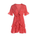 2020 Women Dress Boho Floral Ruffle Short Mini Dress Summer Knot Sexy V-Neck Party Holiday Dress Femme vestido de mujer