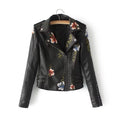 Embroidery faux leather PU Jacket Women Spring Autumn Fashion Motorcycle Jacket Black faux leather coats Outerwear Coat HOT