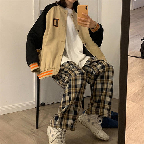 2020 Plaid Pants Women Autumn Wide Leg Pants for Women Korean Style High Waist Checkered Pants Oversize Trousers Women Harajuku