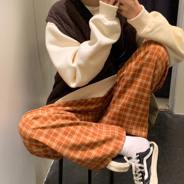 2020 Plaid Pants Women Autumn Wide Leg Pants for Women Korean Style High Waist Checkered Pants Oversize Trousers Women Harajuku