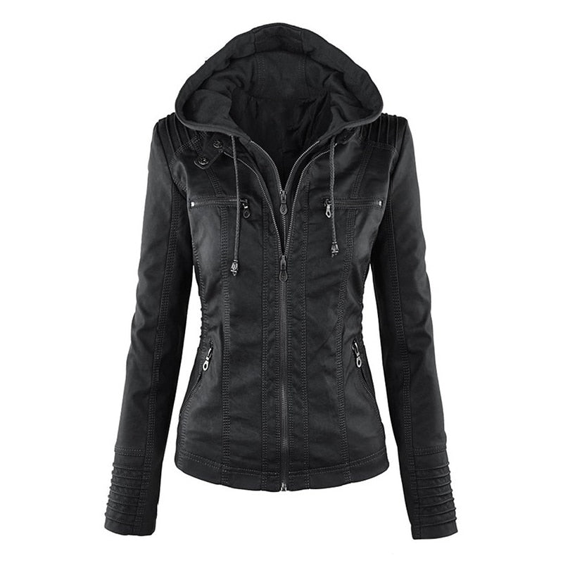 2020 New Women Autumn Winter Faux Soft Leather Jackets Coats Lady Black PU Zipper Epaule Motorcycle Streetwear