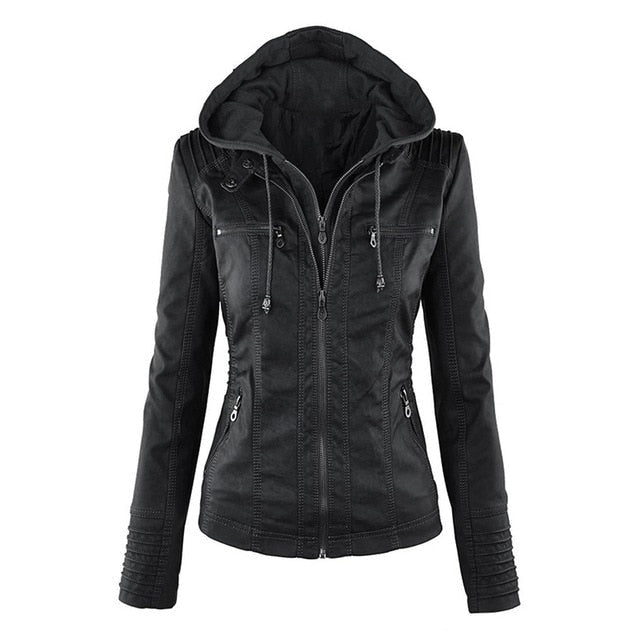 2020 New Women Autumn Winter Faux Soft Leather Jackets Coats Lady Black PU Zipper Epaule Motorcycle Streetwear
