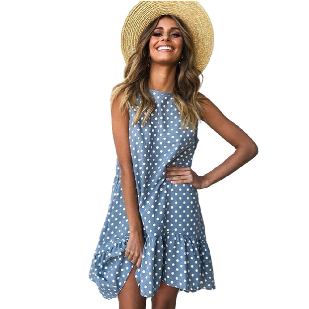 Wave Point Dress Ruffle Women 2026 Spring Summer Street Sexy Casual Slim Thin Beach Party O Neck Mini Polka Dot Dress Vestidos